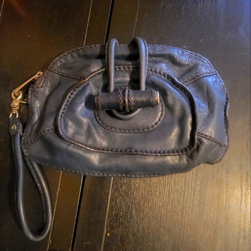 Fossil blue gray leather wristlet